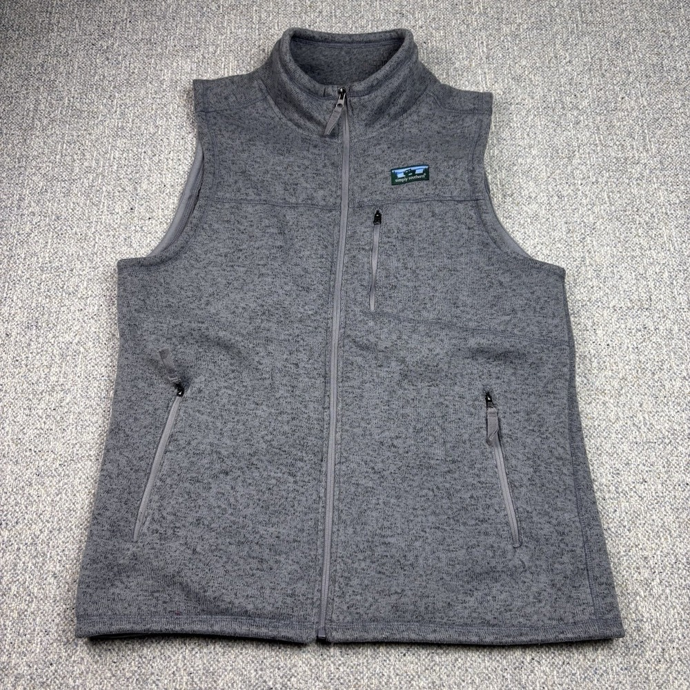 Simply Southern Sweater Vest Men's Large Gray Preppy Fleece‎ Lined Golf Pockets